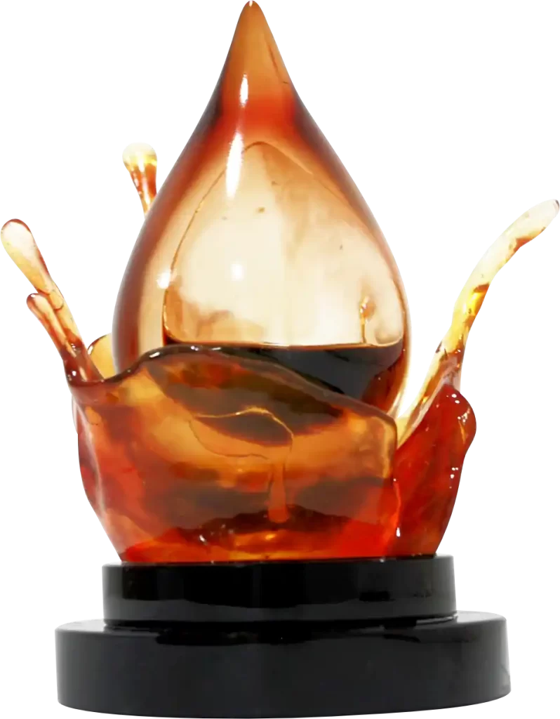 3d model of oil drop with oil encapsulated in crystal with marble base