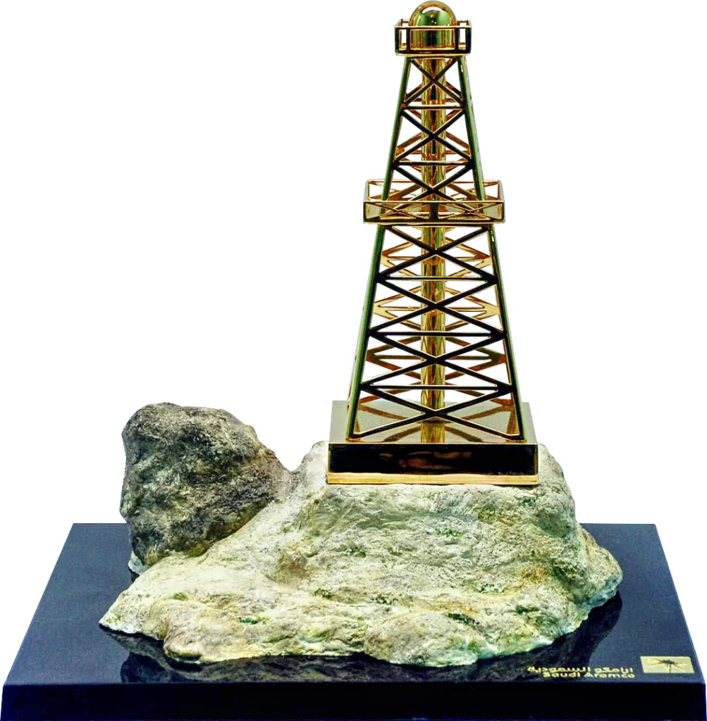 Premium gold platted brass onshore/offshore model mounted on crystal base