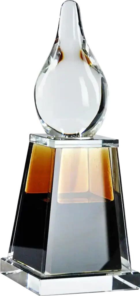 Eco-Friendly Gifts for Oil & Gas crystal oil trophy with oil encapsulation in crystal mounted