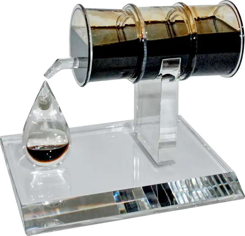 crystal oil drum and oil drop model with oil encapsulation in crystal