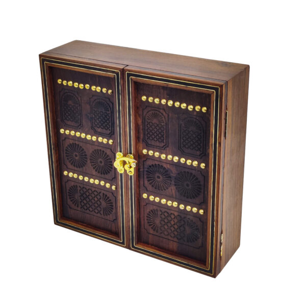 Handcrafted traditional wooden door box with brass detailing – UAE heritage gift item