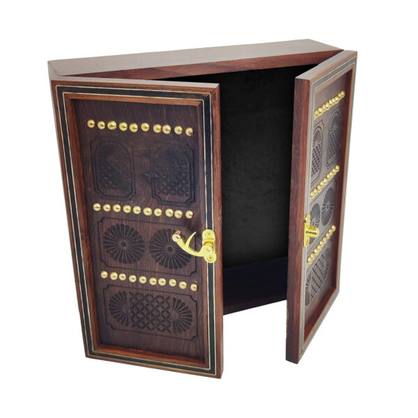Handcrafted traditional wooden door box with brass detailing – UAE heritage gift item