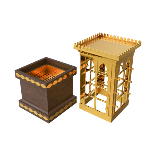 Traditional Wind Tower-shaped Bakhoor Burner with gold detailing – a luxury UAE-inspired gift.