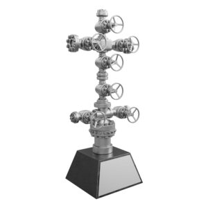 Silver Resin Wellhead Christmas Tree Model on Customizable Base