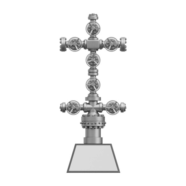 Silver Resin Wellhead Christmas Tree Model on Customizable Base
