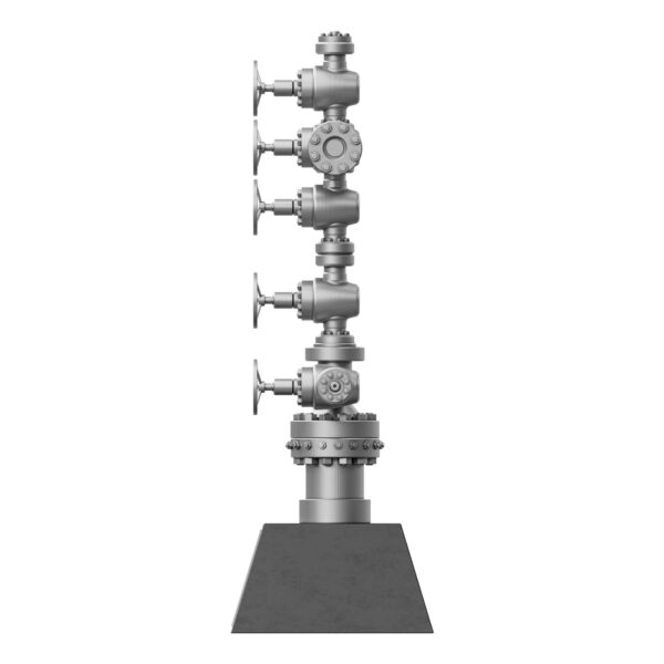 Silver Resin Wellhead Christmas Tree Model on Customizable Base